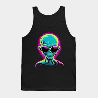 Funny UFO Alien Gifts Men Women Kids Funny Sunglasses Alien Tank Top